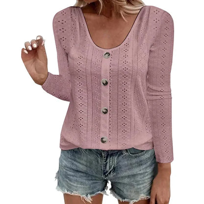 Women's Pointelle Button Detail Top