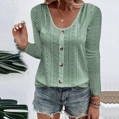Women's Pointelle Button Detail Top