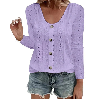 Women's Pointelle Button Detail Top