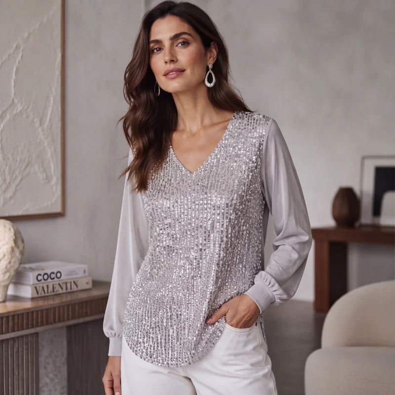 Women’s V-Neck Sequin Top