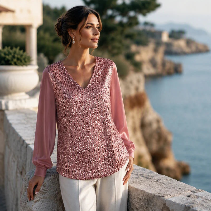 Women’s V-Neck Sequin Top