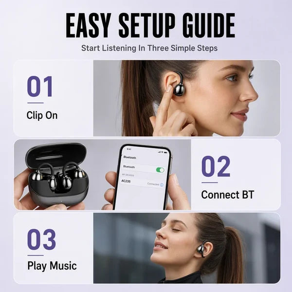 Open Ear Wireless Clip-On Earbuds