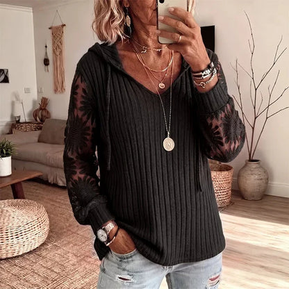 Women’s Lace Hooded Knit Top