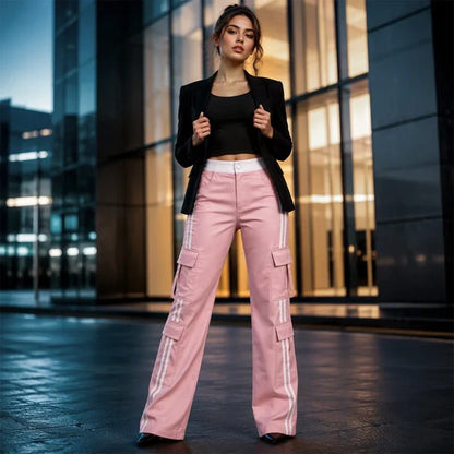 Women's Side Stripe Straight Leg Cargo Pants