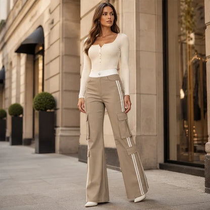 Women's Side Stripe Straight Leg Cargo Pants