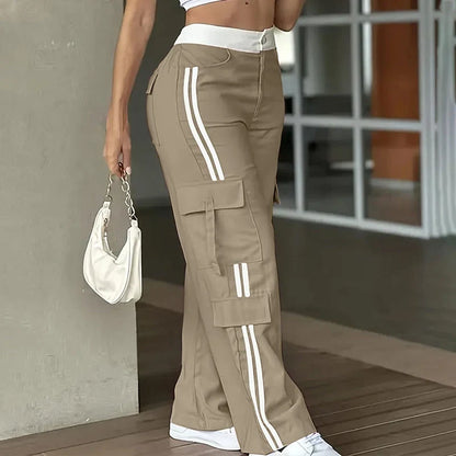 Women's Side Stripe Straight Leg Cargo Pants