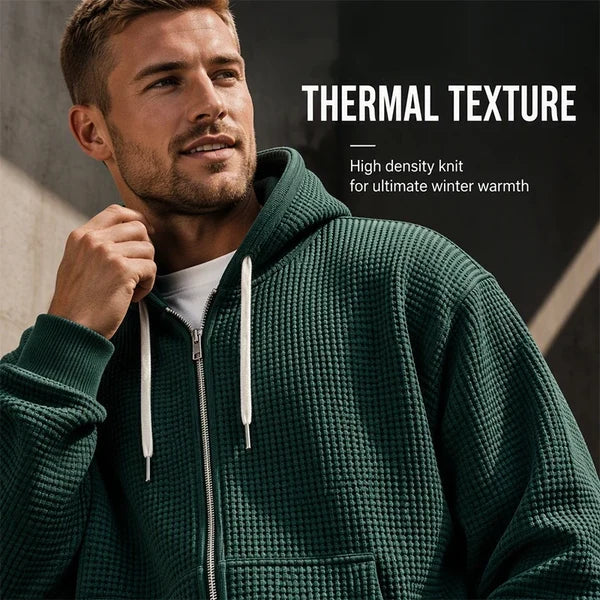 Men's Waffle Texture Zip Hooded Jacket