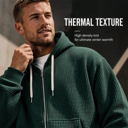 Men's Waffle Texture Zip Hooded Jacket