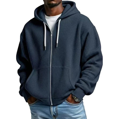 Men's Waffle Texture Zip Hooded Jacket