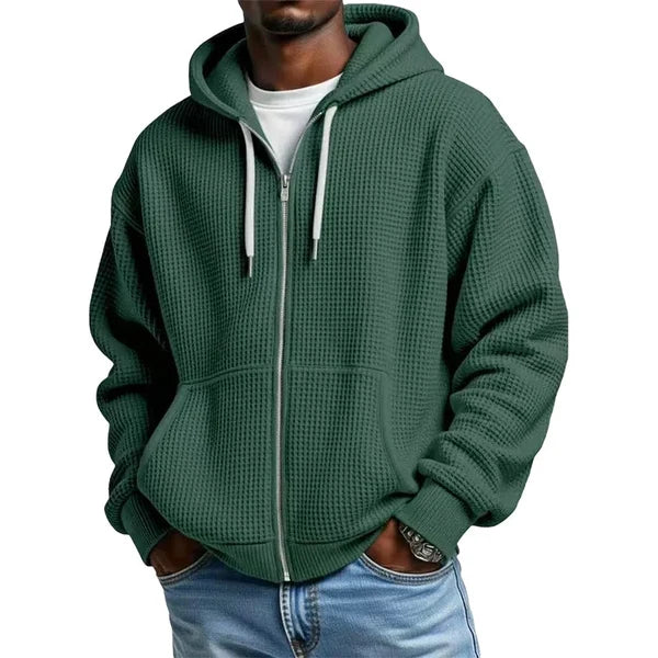 Men's Waffle Texture Zip Hooded Jacket