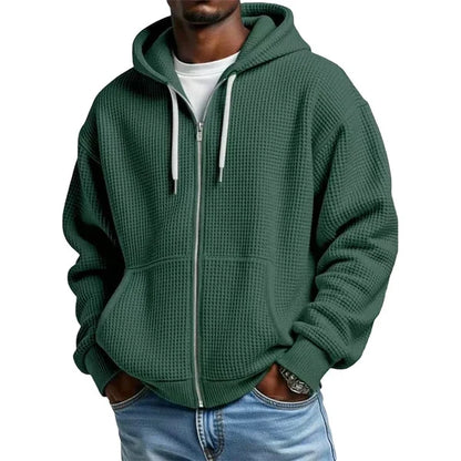 Men's Waffle Texture Zip Hooded Jacket
