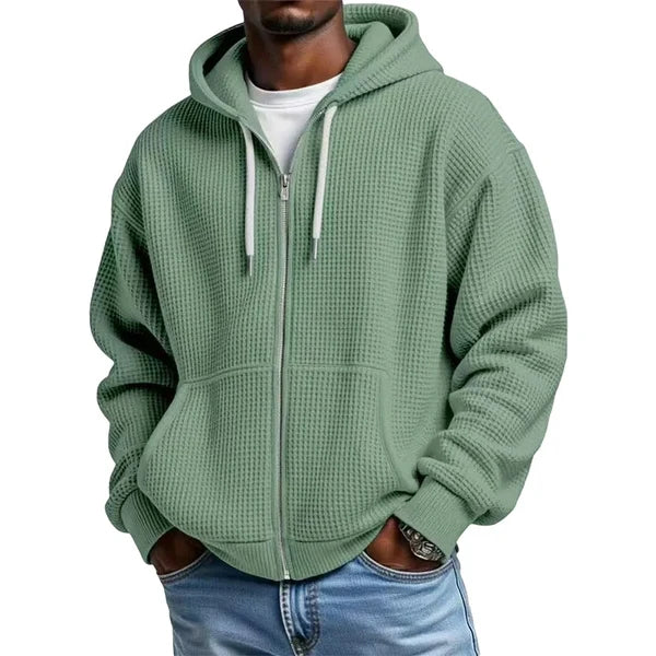 Men's Waffle Texture Zip Hooded Jacket