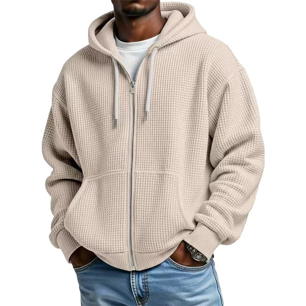 Men's Waffle Texture Zip Hooded Jacket