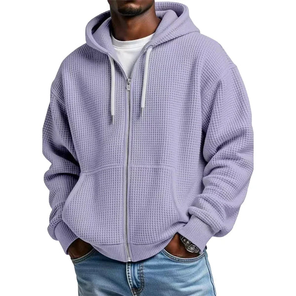 Men's Waffle Texture Zip Hooded Jacket