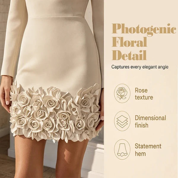 Women's Rose Hem V-Neck Dress