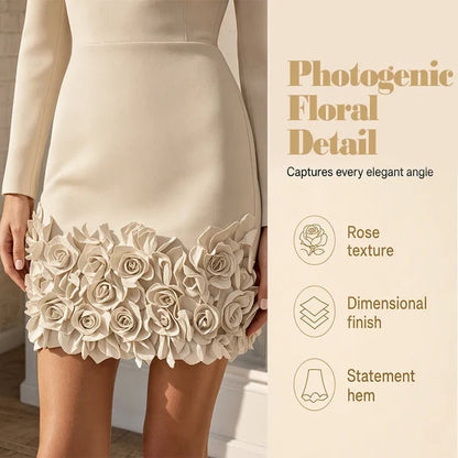 Women's Rose Hem V-Neck Dress