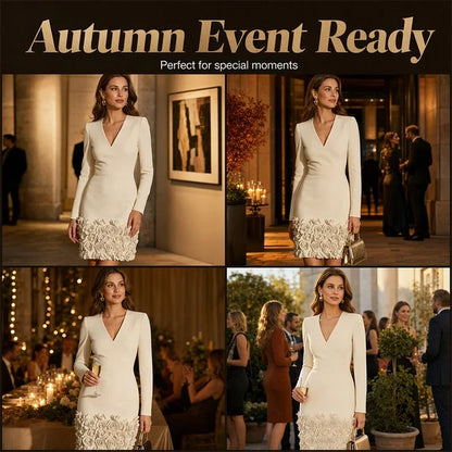 Women's Rose Hem V-Neck Dress