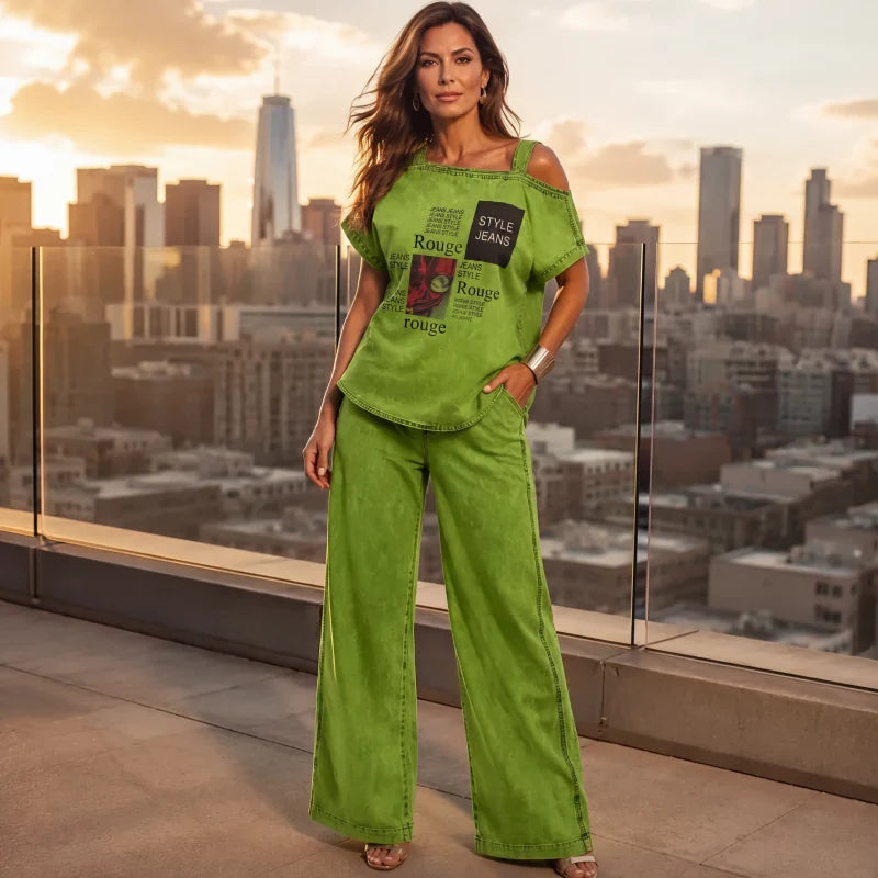 Women’s Off-Shoulder Top and Wide-Leg Pants Set