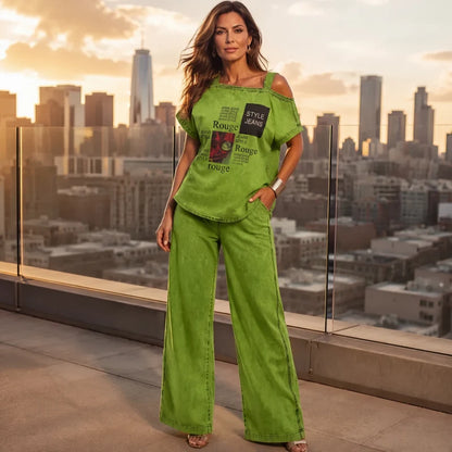 Women’s Off-Shoulder Top and Wide-Leg Pants Set