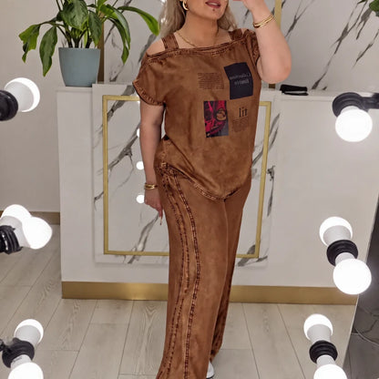 Women’s Off-Shoulder Top and Wide-Leg Pants Set