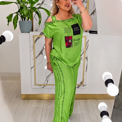 Women’s Off-Shoulder Top and Wide-Leg Pants Set