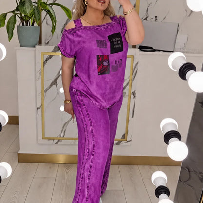 Women’s Off-Shoulder Top and Wide-Leg Pants Set