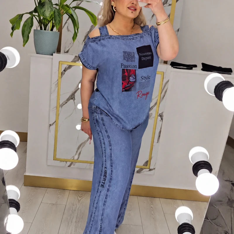Women’s Off-Shoulder Top and Wide-Leg Pants Set