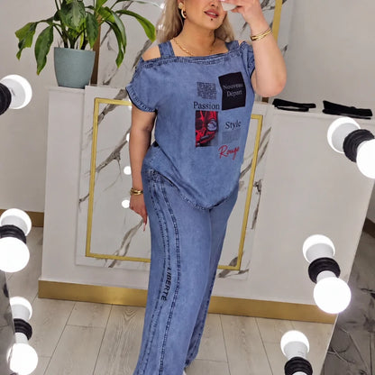 Women’s Off-Shoulder Top and Wide-Leg Pants Set
