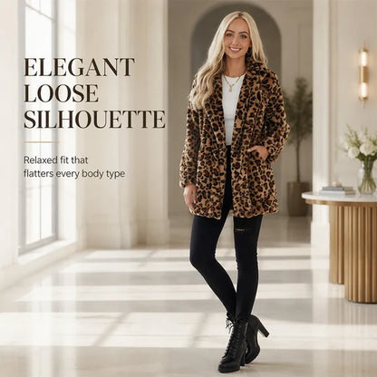 Women’s Plush Leopard Print Longline Coat