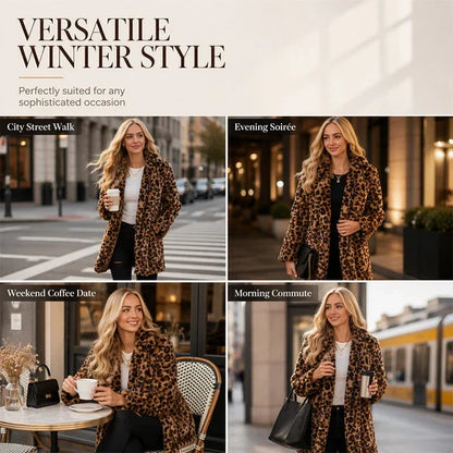 Women’s Plush Leopard Print Longline Coat