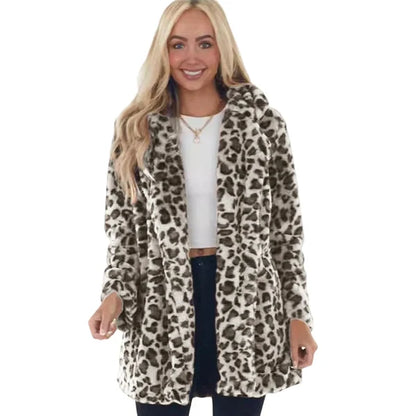 Women’s Plush Leopard Print Longline Coat