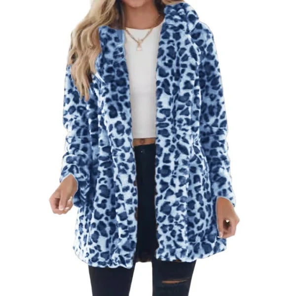 Women’s Plush Leopard Print Longline Coat