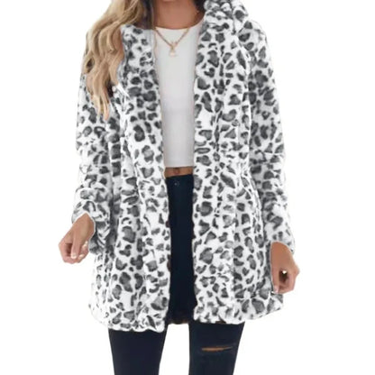 Women’s Plush Leopard Print Longline Coat