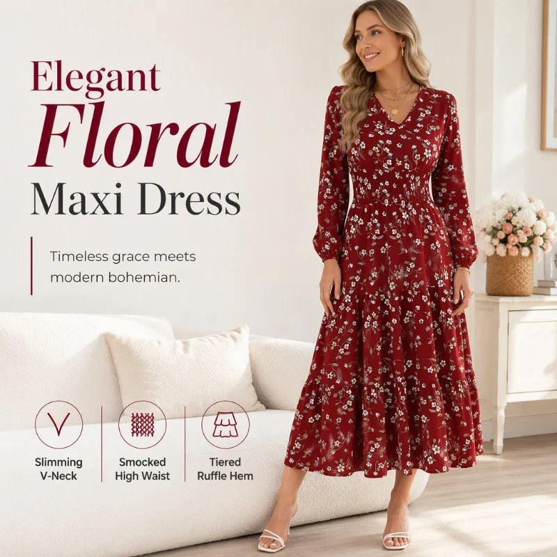 Women’s Floral V-Neck Ruffle Dress