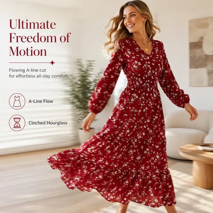 Women’s Floral V-Neck Ruffle Dress