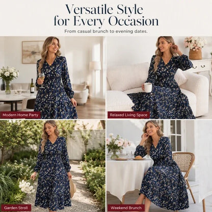 Women’s Floral V-Neck Ruffle Dress