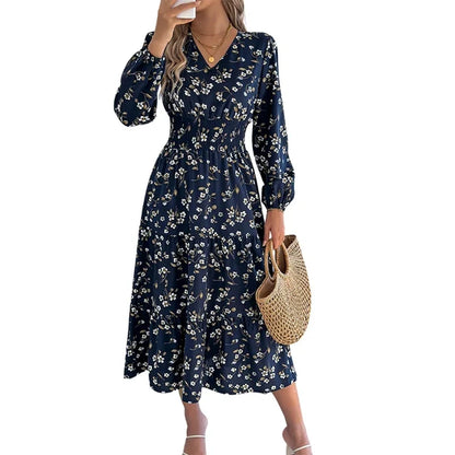 Women’s Floral V-Neck Ruffle Dress