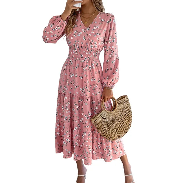 Women’s Floral V-Neck Ruffle Dress