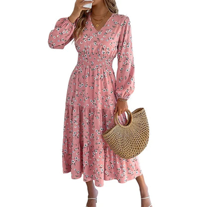Women’s Floral V-Neck Ruffle Dress