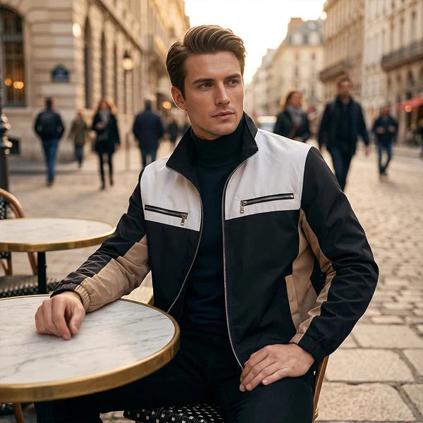 Men's Contrast Panel Stand Collar Jacket