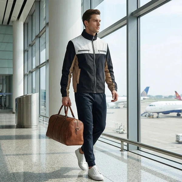 Men's Contrast Panel Stand Collar Jacket