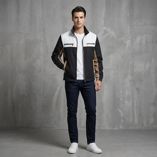 Men's Contrast Panel Stand Collar Jacket