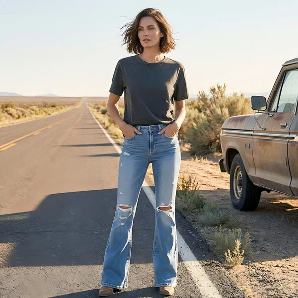 Women’s High-Waisted Distressed Flare Jeans