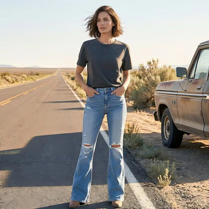 Women’s High-Waisted Distressed Flare Jeans