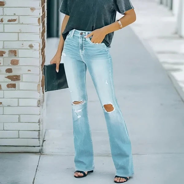 Women’s High-Waisted Distressed Flare Jeans