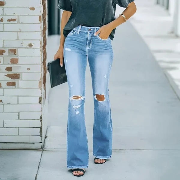 Women’s High-Waisted Distressed Flare Jeans