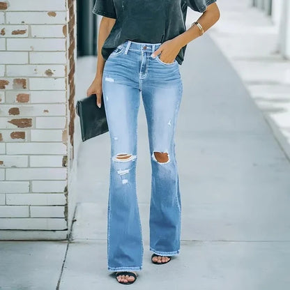Women’s High-Waisted Distressed Flare Jeans