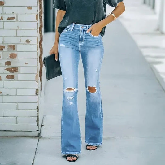 Women’s High-Waisted Distressed Flare Jeans