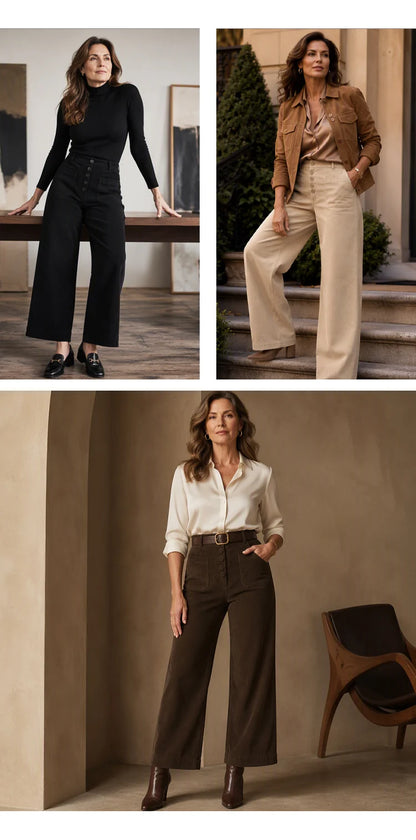 Women's High-Rise Textured Wide-Leg Pants