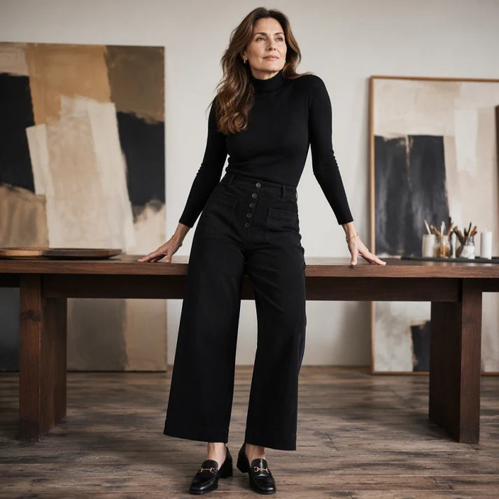 Women's High-Rise Textured Wide-Leg Pants